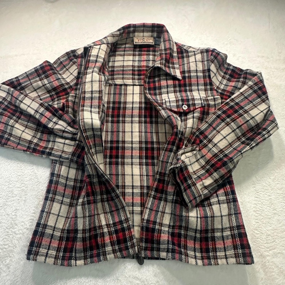 Vintage EXP Jeans by Express Plaid Full Zip Flannel Shirt Jacket Red Black Small